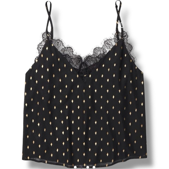 Adore Me Black Lace Cami w/ Gold Accents Adjustable Straps Black Lace Loose Fit - Picture 1 of 16